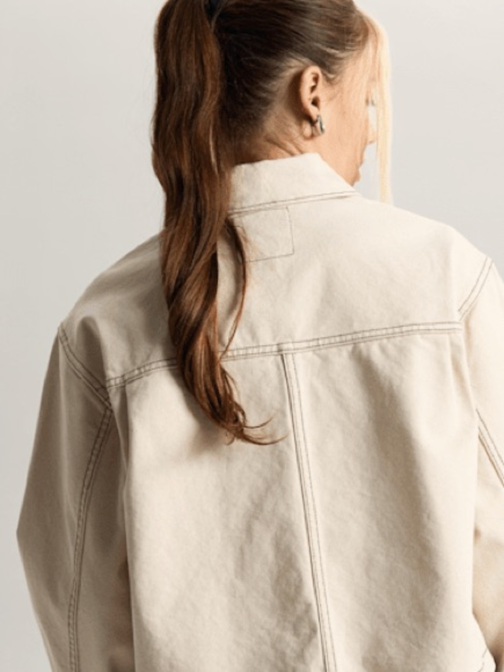 Neutral Cream Oversized Jean Jacket for Women